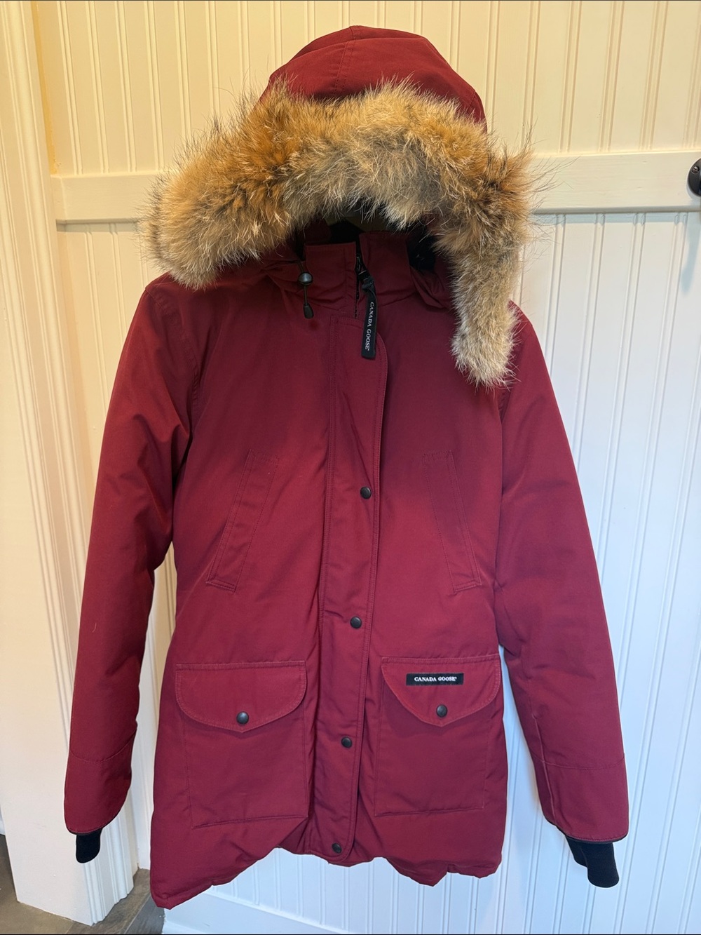 Canada Goose Women's Trillium Burgundy Puffer Parka with Fur-Trim Hood